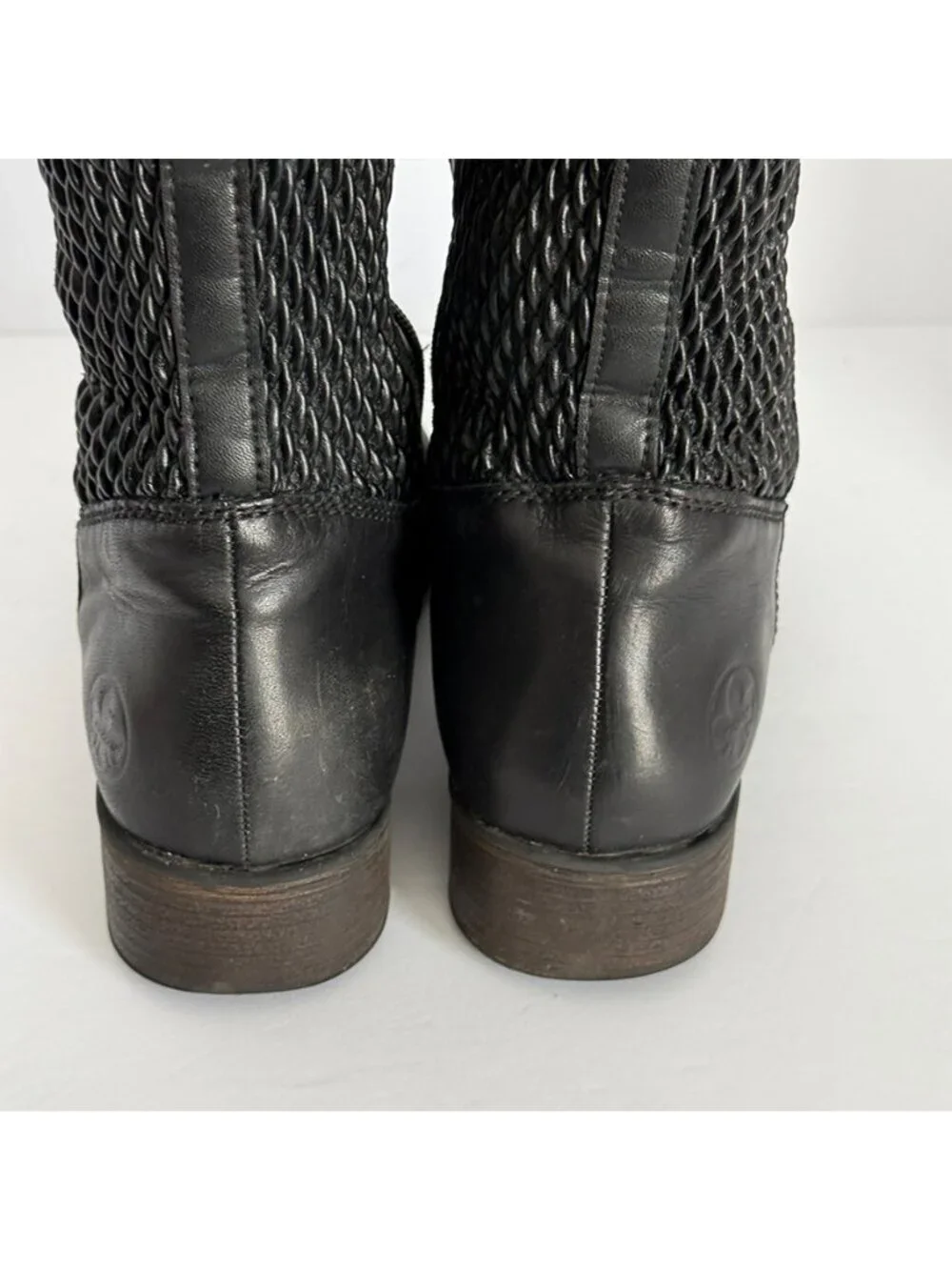 Rieker Women’s Black Leather Knee-High Riding Boots Stretch-Fit Size 8.5